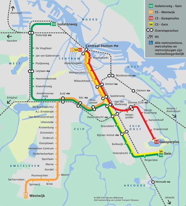 Metrokaart van Amsterdam.