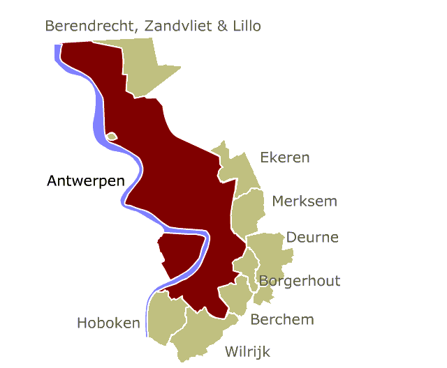 De verschillende wijken van Antwerpen.