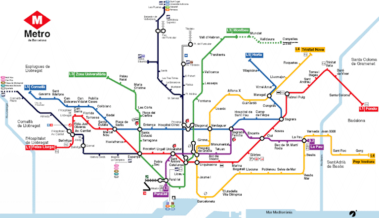 Metrokaart van Barcelona.