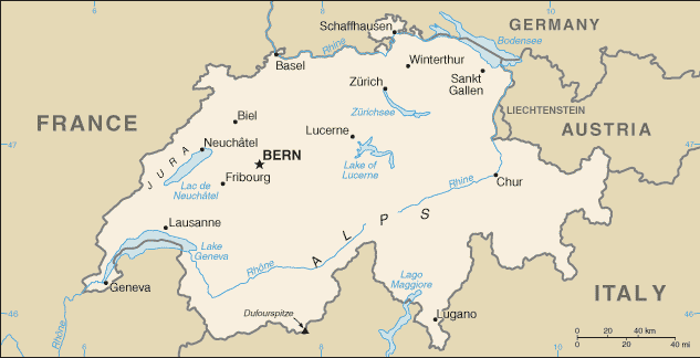 De kaart van de stad Bern in Zwitserland.