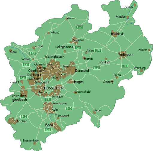 De kaart van de stad Dusseldorf.