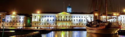 Helsinki at night. Cholera basin, Market square and City hall.